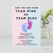 Team Pink Team Blaues Geschlecht offenbaren Party Einladung (Stehend Vorderseite)