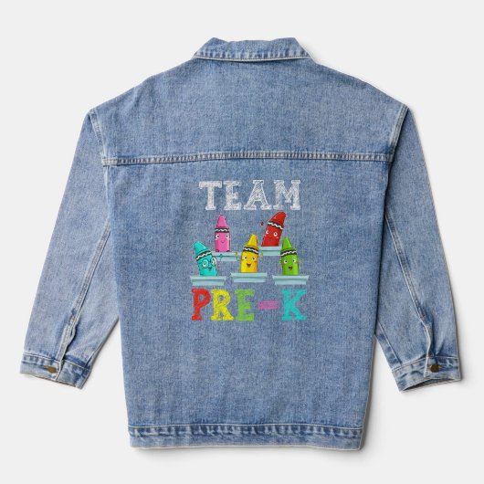 Team Pre K Niedlich Crayons Kindermädchen zurück z Jeansjacke (Rückseite)