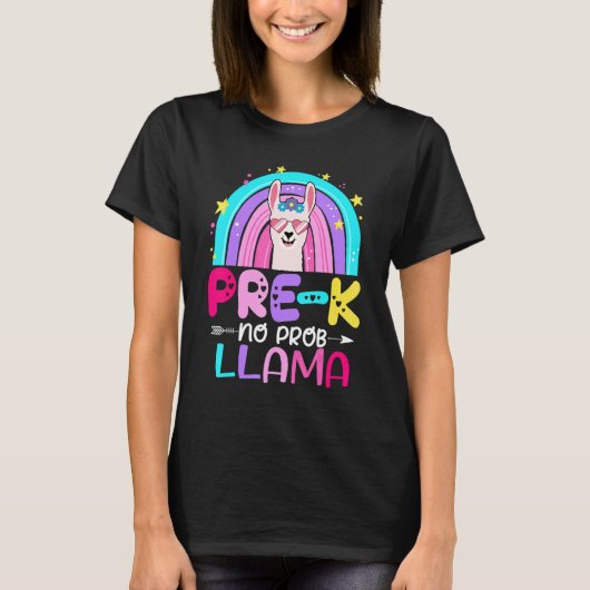 Team Pre k Teacher Rainbow No Prob Llama 100th Day T-Shirt (Vorderseite)