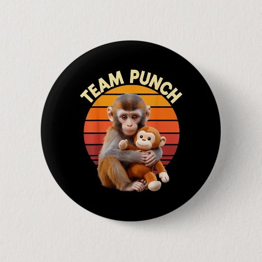 Team Punch Monkey Plush Retro Sun Button (Vorderseite)