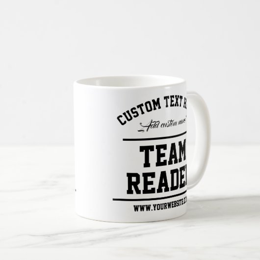 Team Reader. Moderne Weiß und Schwarz. Textvorlage Kaffeetasse (VorderseiteRechts)
