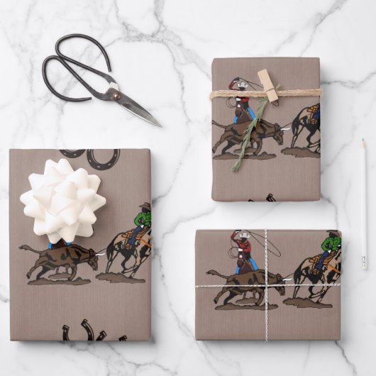Team Roping 19" x 29" Papierblätter, Matte Geschenkpapier Set (Vorderseite)
