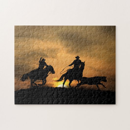 Team Roping Cowboys Pferde und Lenker Puzzle (Horizontal)