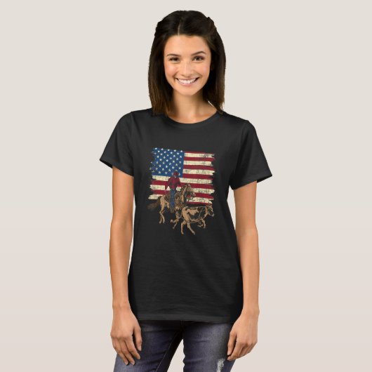 Team Roping USA Flaggen Rodeo Reitschiff Header He T-Shirt (Vorne ganz)