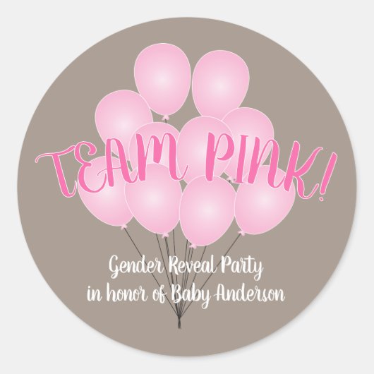 Team Rosa Ballons Geschlechtsenthüllungsparty Runder Aufkleber (Vorderseite)