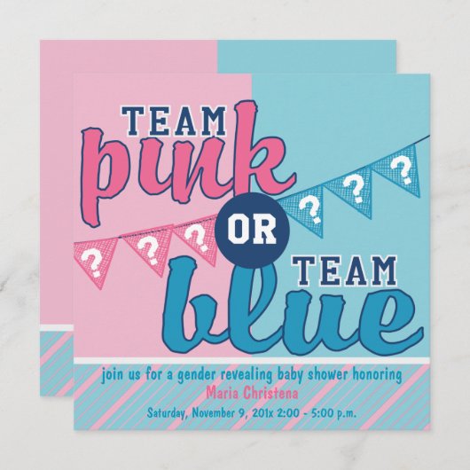 Team-rosa oder blaues Geschlecht decken Einladung (Vorne/Hinten)