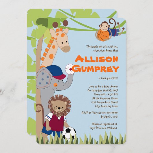 Team Safari Baby Dusche Einladung (Vorne/Hinten)