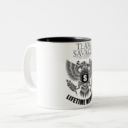 Team Savage Lifetime-Mitglied Zweifarbige Tasse (Vorderseite Links)