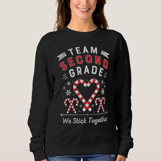 Team Second Grade Weihnachts Candy Cane Herz Xmas Sweatshirt (Vorderseite)