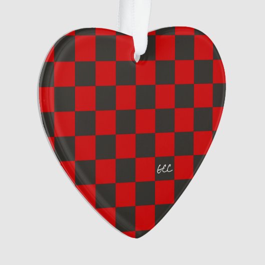 Team Spirit Checkerboard INITIALS School Herzspass Ornament (Vorderseite)