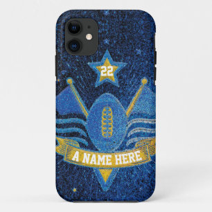 Team Sports Blue & Gold Glitzer Uni Football Case-Mate iPhone Hülle