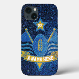 Team Sports Blue & Gold Glitzer Uni Football Case-Mate iPhone Hülle