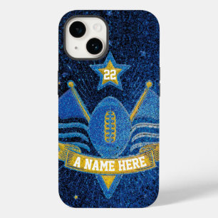 Team Sports Blue & Gold Glitzer Uni Football Case-Mate iPhone 14 Hülle