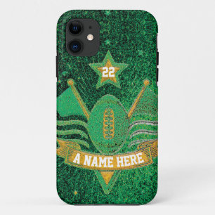 Team Sports Green & Gold Glitzer Uni Football Case-Mate iPhone Hülle