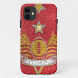 Team Sports Red & Gold Glitzer Uni Football Case-Mate iPhone Hülle