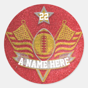 Team Sports Red & Gold Glitzer Uni Football Runder Aufkleber