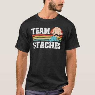 Team Staches Gender Reveal Baby Boy Retro Vintag T-Shirt