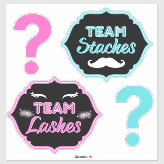 TeAM Staches oder Lashes Pink|Blue Gender Reveal Aufkleber (Blatt)