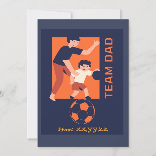 Team-Vater spielen Fußball individuell Feiertagskarte (Vorderseite)