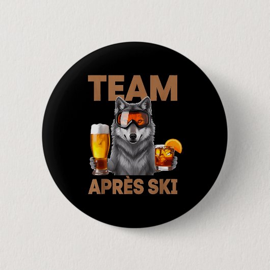Team Wolf trinkt Bier Cocktail Winterurlaub Button (Vorderseite)