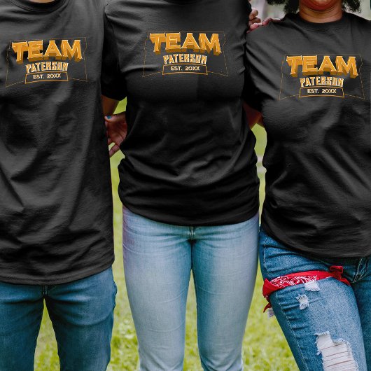 Team Yellow Sports Family Crew Custom Name Black T-Shirt