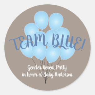 Teamblau  Blue Balloons Gender Reveal Party Runder Aufkleber