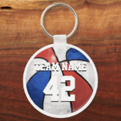 Teamname und Anzahl Red White Blue Basketball Schlüsselanhänger (Vorderseite)