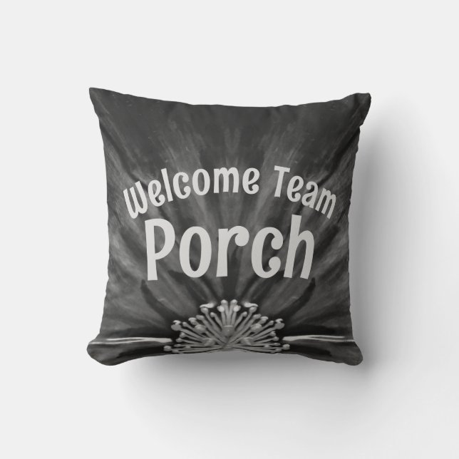 Teamporch / etabliert / B & W / Throw Kissen (Vorderseite)