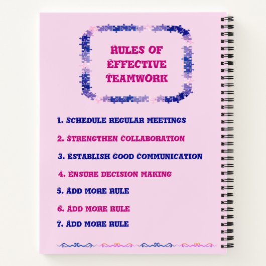 Teamwork 2022 Blue and Pink Spiral Notebook Notizblock (Rückseite)