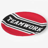 TEAMWORK Athletic Bright Red Black Racing Stripes Pappteller (Schrägansicht)