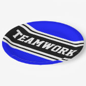 TEAMWORK Athletic Royal Blue Black Racing Stripes Pappteller (Schrägansicht)
