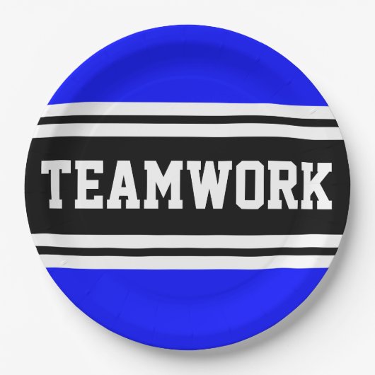 TEAMWORK Athletic Royal Blue Black Racing Stripes Pappteller (Vorderseite)
