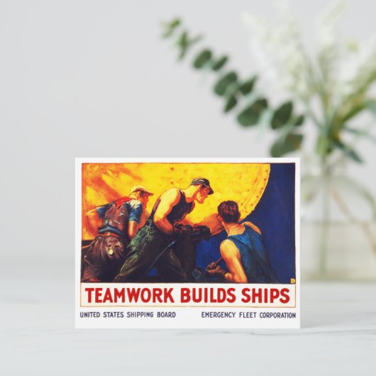 Teamwork baut Schiffe Postkarte (Stehend Vorderseite)