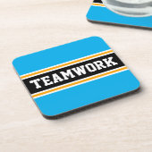 TEAMWORK Bright Azure Blue Black Racing Stripes Getränkeuntersetzer (Linke Seite)