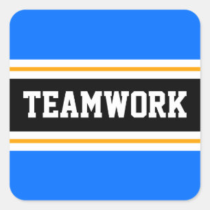 TEAMWORK Bright Blue Schwarz-weiß Racing Stripes Quadratischer Aufkleber