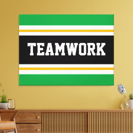 TEAMWORK Bright Green Schwarz-weiß Racing Stripes Leinwanddruck