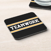 TEAMWORK Bright Orange Schwarz-weiß Racing Stripes Getränkeuntersetzer (Linke Seite)