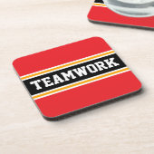 TEAMWORK Bright Red Black 70er Racing Stripes Getränkeuntersetzer (Linke Seite)