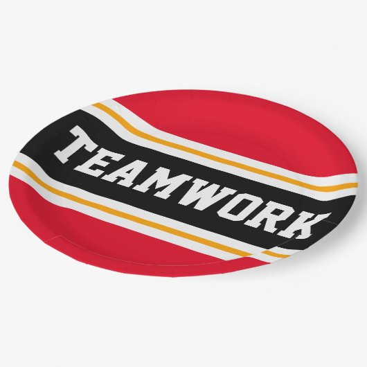 TEAMWORK Fun Bright Red Black Racing Stripes Pappteller (Schrägansicht)