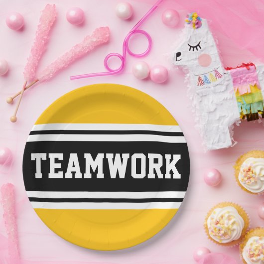TEAMWORK Fun Bright Yellow Black Racing Streifen Pappteller (Party)