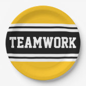 TEAMWORK Fun Bright Yellow Black Racing Streifen Pappteller (Vorderseite)
