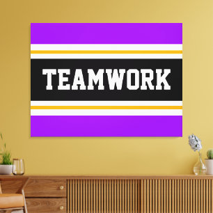 TEAMWORK Helle Lila Schwarz-weiße Racing Streifen Leinwanddruck