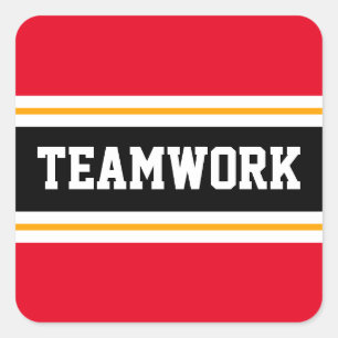 TEAMWORK Hellrotes schwarzes Orangenreifen Streife Quadratischer Aufkleber