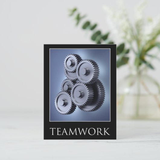 Teamwork-Konzept mit Getriebe Postkarte (Stehend Vorderseite)