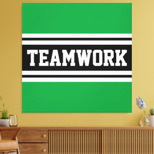 TEAMWORK Sportgrüne Schwarz-weiße Rennstreifen Leinwanddruck