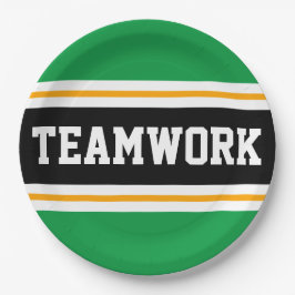 TEAMWORK Sporty Bright Green Black Racing Stripes Pappteller