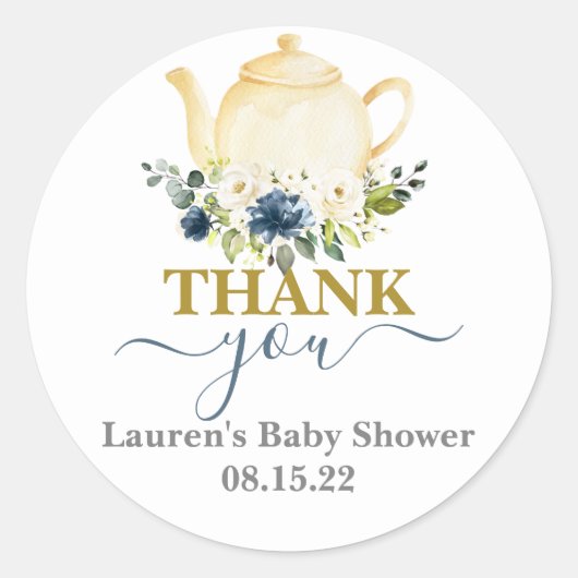 Teapot Baby Shower Boy Classic Round Sticker (Vorderseite)