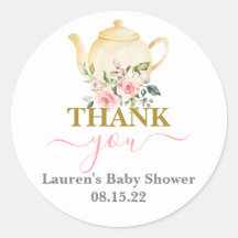 Teapot Baby Shower Girl Classic Round Sticker
