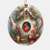 Teapot Birdhouse Kardinal 1 Keramik Ornament (Links)