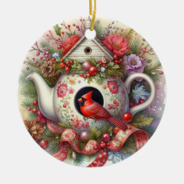 Teapot Birdhouse Kardinal 2 Keramik Ornament